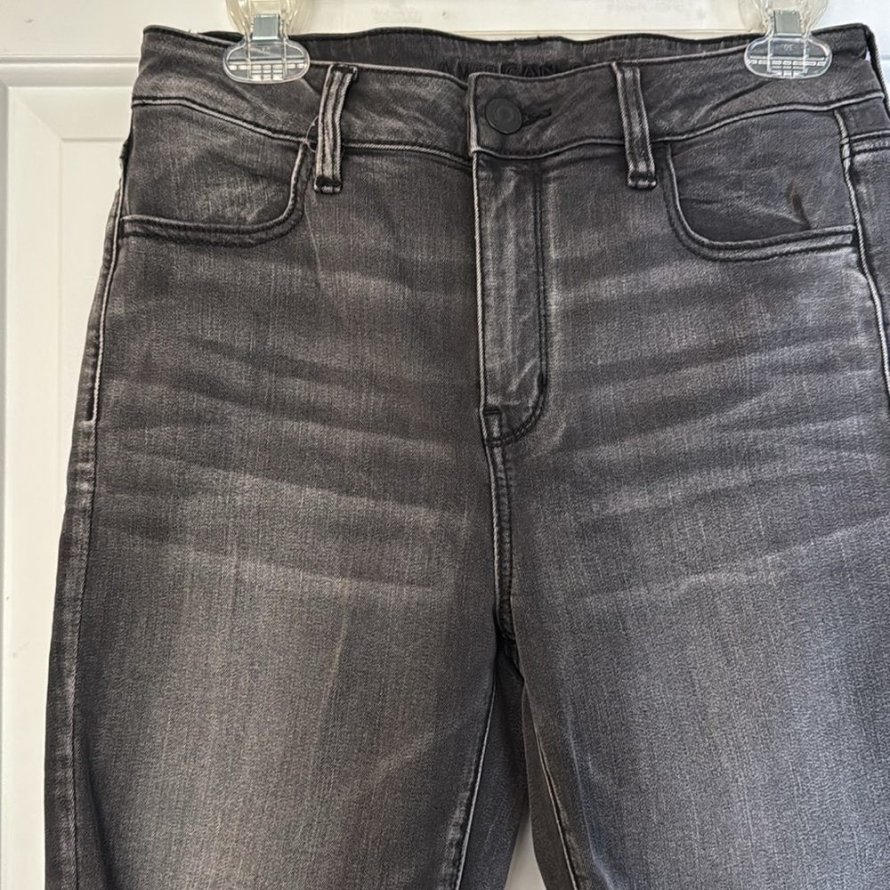 AE Grey Distressed Hi-Rise Stretch Jean